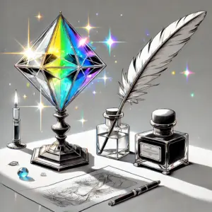 光を放つプリズムと静かな羽ペンが並び、アニメと漫画のアートスタイルの違いを表現したイメージ