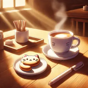 『猫に転生したおじさん』の誕生秘話を象徴する、コーヒーカップと猫のクッキー