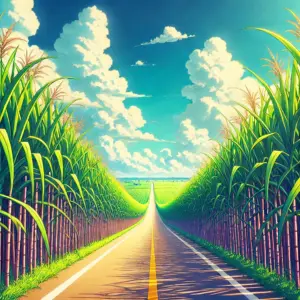 アニメ『沖好き』のヒロイン、比嘉夏菜の明るい魅力を象徴するサトウキビ畑の風景。