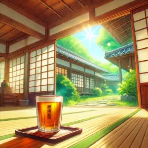 アニメ『沖好き』の世界観を感じさせる、沖縄の古民家の縁側の風景。