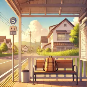 アニメ『アオのハコ』の甘酸っぱい恋愛模様をイメージさせる、誰もいない放課後のバス停の風景。