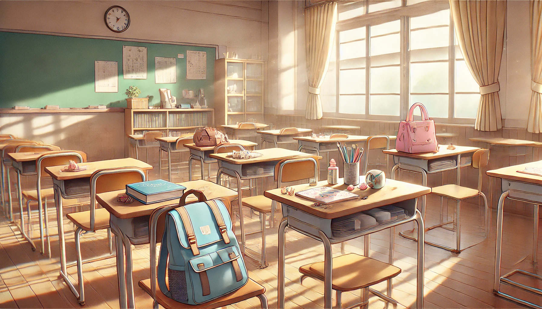 アニメ『クラスの大嫌いな女子と結婚することになった』を象徴する、教室に並んだ二つの机のイラスト。
