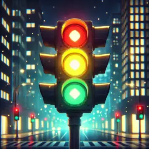『アクロトリップ』の独特なテンポを象徴する、夜の交差点の信号機