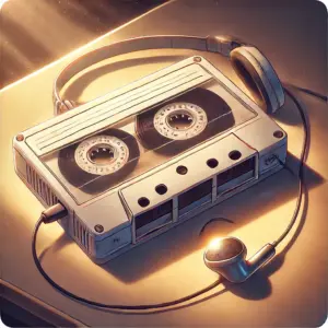 『アクロトリップ』のキャラクターの感情を象徴する、カセットテーププレーヤーとヘッドフォン