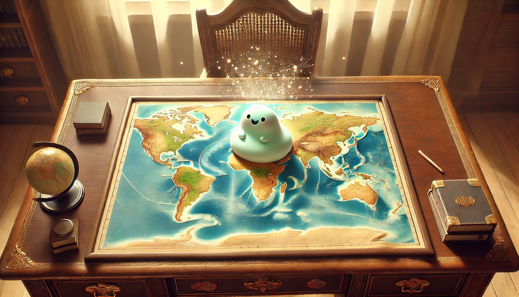 『ぷにるはかわいいスライム』が海外で人気な理由を解説する記事のアイキャッチ。世界地図の上に置かれたスライム形のクッキーから光が広がり、作品の魅力がグローバルに拡散していく様子を象徴している。