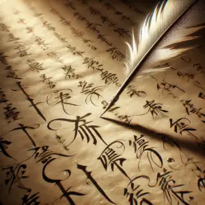 力強い文字が書かれた羊皮紙と、一粒の涙の跡。