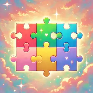 色と形がすべて異なる6ピースのパズルが、きれいに組み合わさって正方形を完成させているイラスト。6人の個性がひとつにまとまる様子を象徴している。