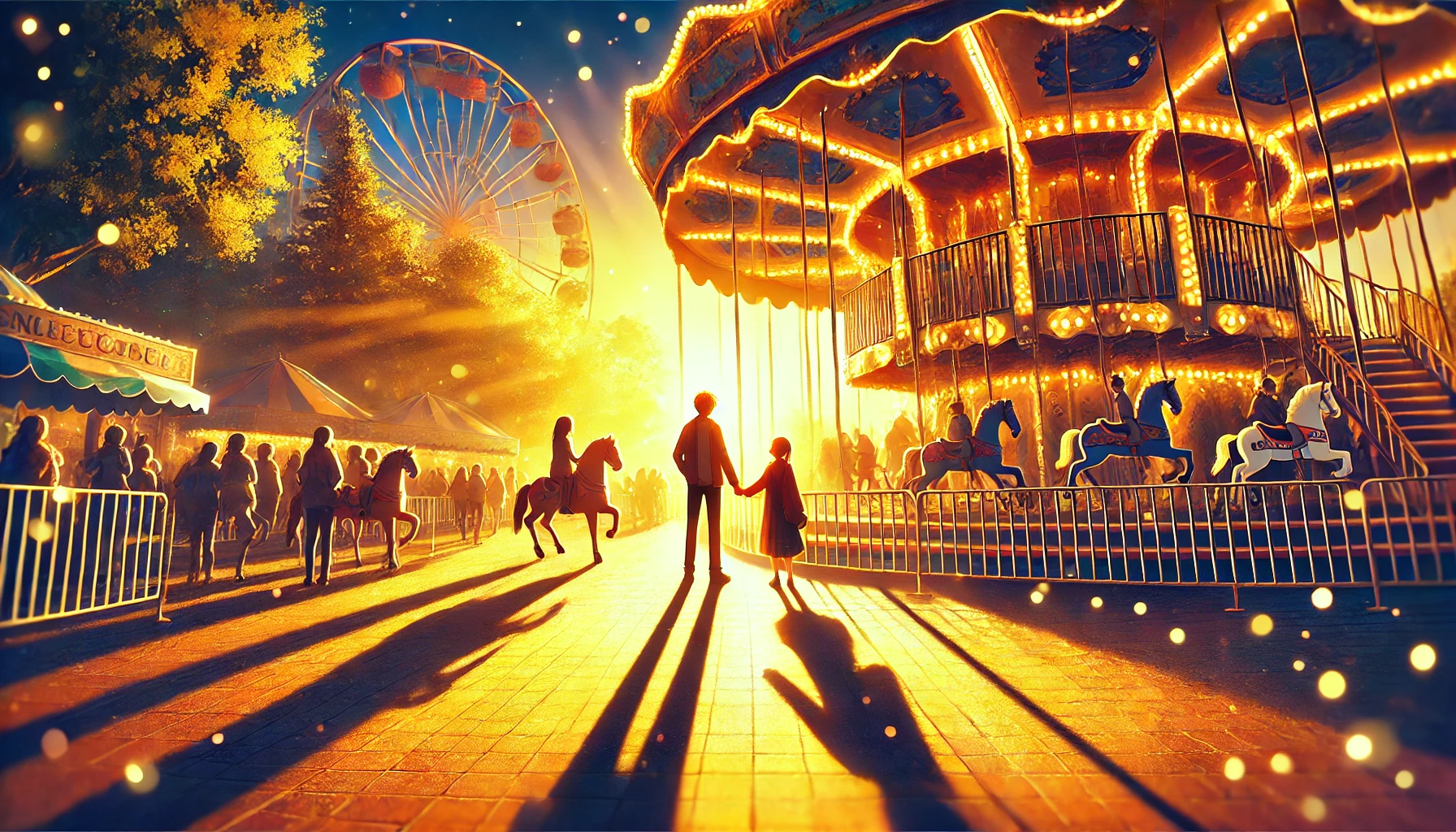 夕暮れの遊園地で、二つの影が手を繋いでいるイラスト。『クラ婚』9話の姉妹の絆を象徴している。