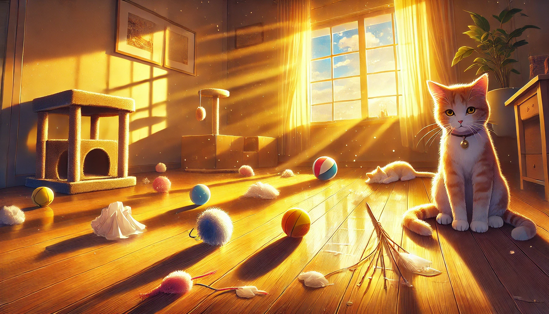 おそ松さん「エスパーニャンコ」回を象徴する画像。明るい部屋に置かれた猫のおもちゃと、涙で濡れたティッシュ。