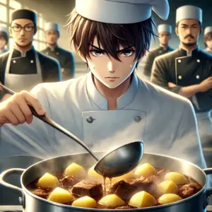 フェルマーの料理5話の賄い試験-緊張感の中、肉じゃがを作る岳