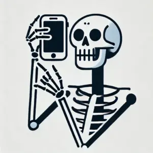 キャラクター「ホットスポット・ブロ」のイメージ画像。ガイコツがスマホを耳に当てて電話をしているようなポーズの、シンプルなイラスト。