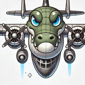 合体・マシン系キャラクター、ボンバルディロ・クロコディロのイメージ画像。ワニと爆撃機が合体した姿で、可愛くも力強く空を飛んでいるイラスト。