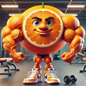 長い名前を持つマッチョなキャラクターのイメージ画像。ムキムキの体に不釣り合いな小さなスニーカーを履いた、コミカルで大げさなカートゥーンイラスト。