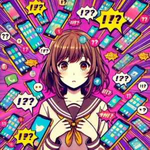 SNSで広まる「サカモトデイズ打ち切り」の噂に、アニメ風の女の子が困惑しているイラスト。