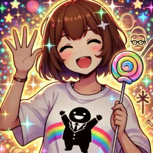 坂本さんを思わせるシルエットがプリントされたTシャツを着たアニメ風の女の子が、ロリポップのペンライトを振りながら「サカモトデイズを一緒に応援しよう!」と笑顔で呼びかけているイラスト。