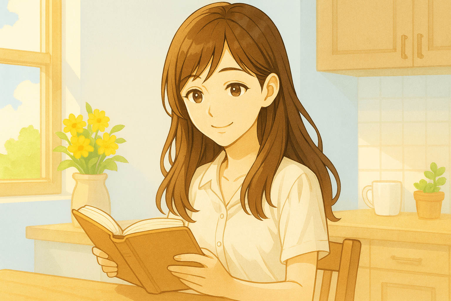 柚木ことはのプロフィール写真。暮らしやイベント記事を執筆する女性ライターを描いたイラスト。