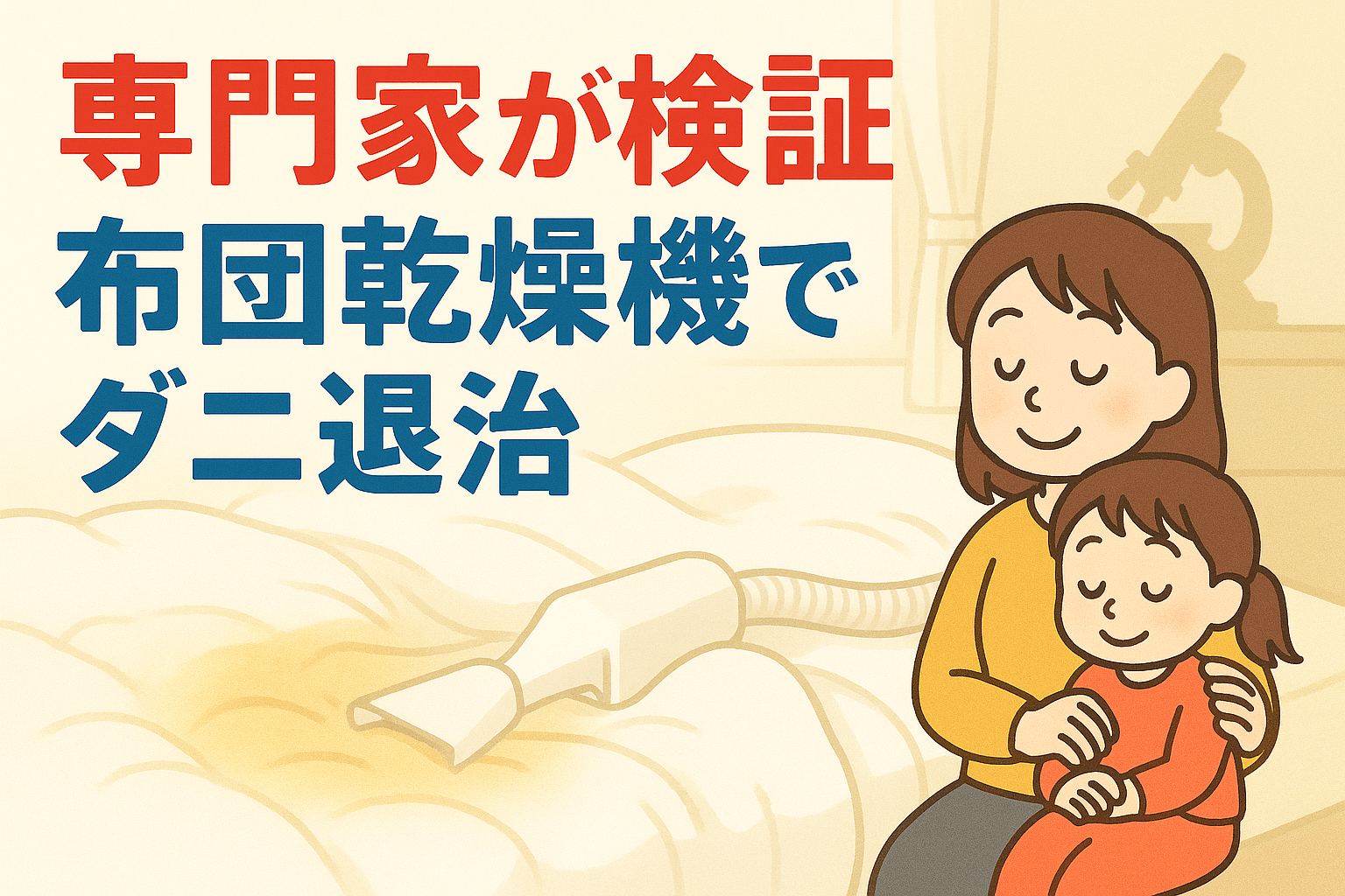 専門家が検証する布団乾燥機のダニ退治、暖かく、ダニが駆除された清潔な寝具のイメージ