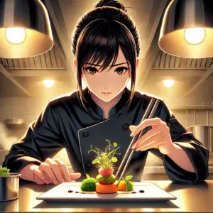 フェルマーの料理 第9話、赤松蘭菜が授賞式メニューの前菜を準備する姿。彼女の集中力と繊細な技術が光る。