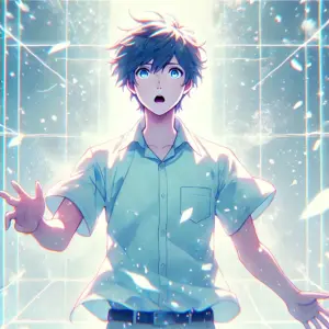 『永久のユウグレ』1話あらすじのイラスト。白い空間で目覚め、手を伸ばす主人公アキラ。彼の瞳には過去の記憶と戸惑いが宿っている。