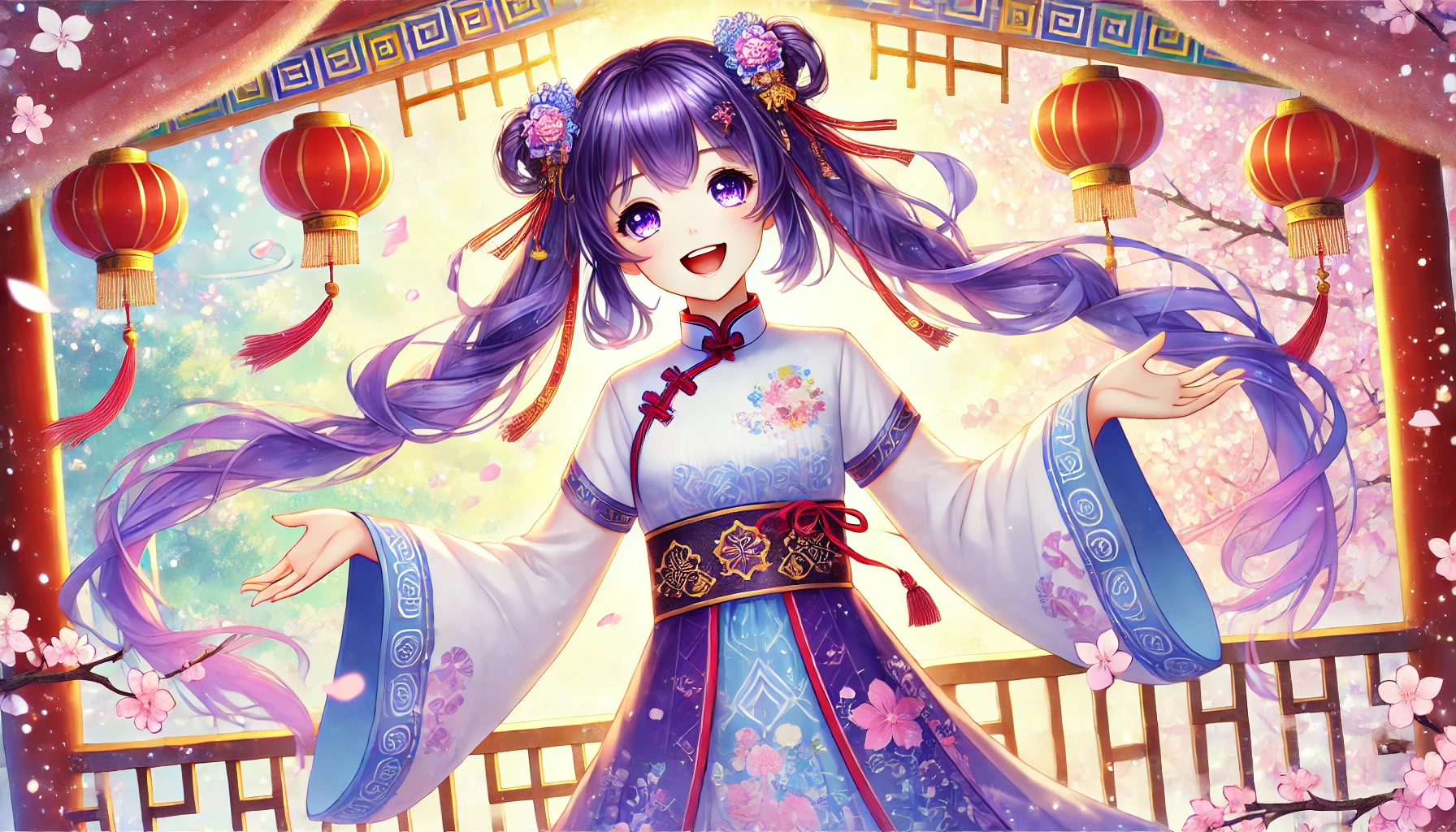 『らんま1/2』のシャンプーが自信に満ちた笑顔で立つ、明るいアートワーク