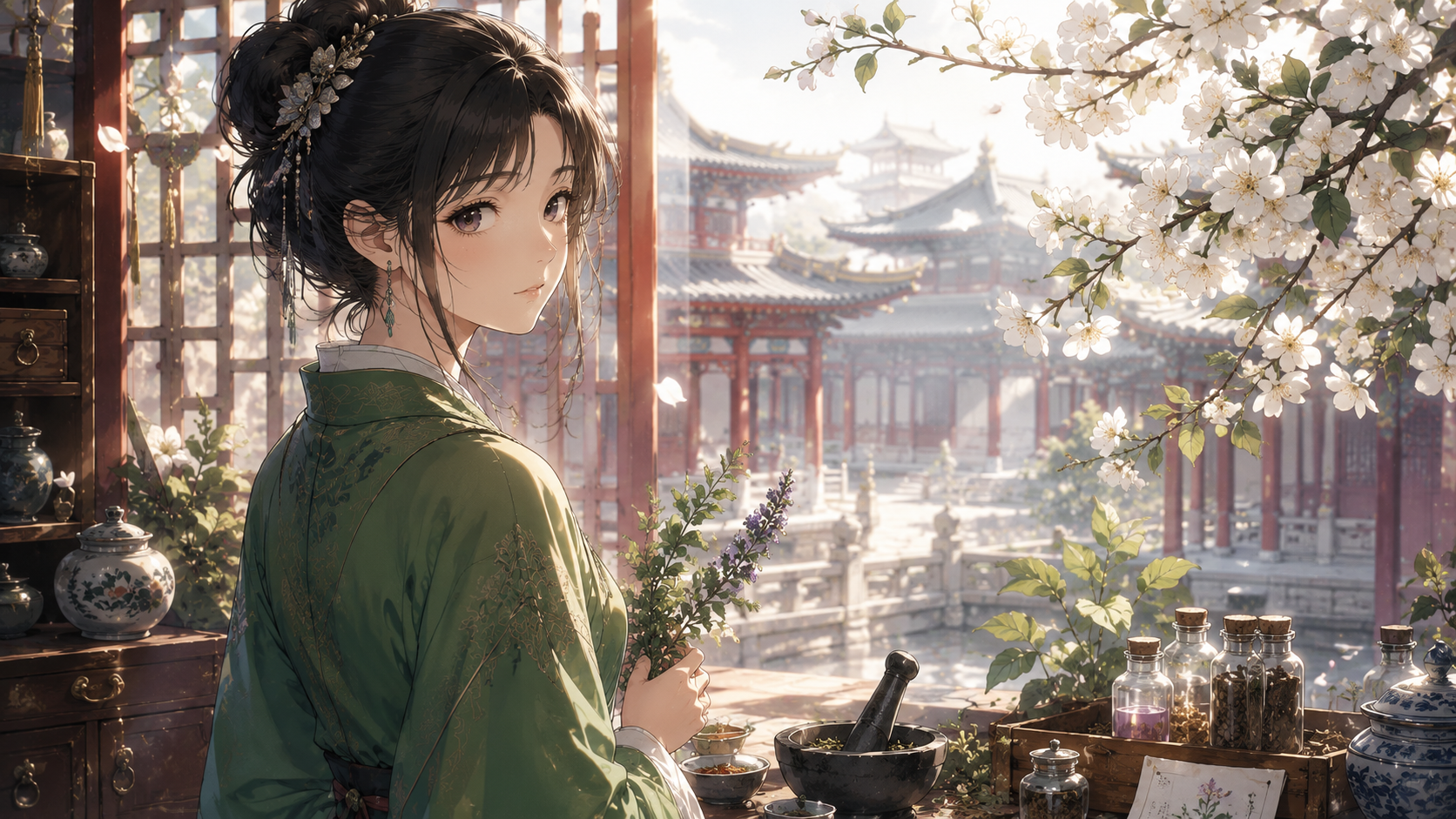 薬屋のひとりごと 第3期をイメージした和風の女性イラスト